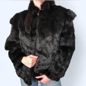 Sergio Valente Black Fox Fur and Tail Jacket